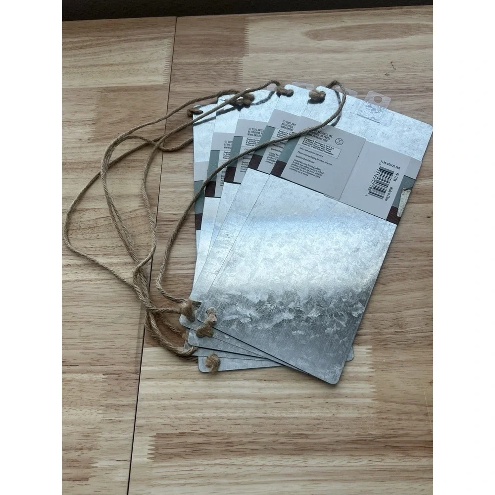 Set Of 5‎ Galvanized Metal Plaque With Twine For Crafts, Blank Sign, 11